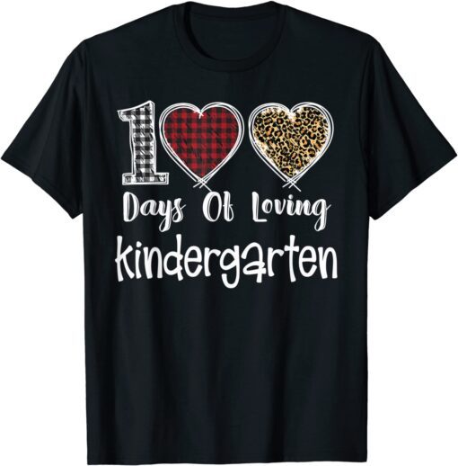 Loving 100 Days of School Kindergarten Teacher Leopard Plaid Tee Shirt