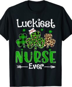 Luckiest Nurse Ever Nursing St Patricks Day Shamrock Leopard Tee Shirt