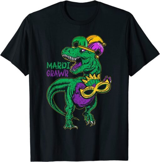 Mardi Grawr T Rex Dinosaur Mardi Gras Bead Costume Tee Shirt