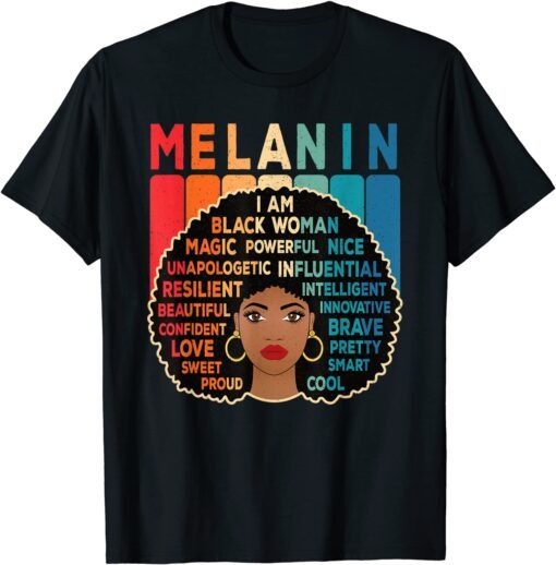 Melanin Pride Black Woman Afro American Black Girl Retro Tee Shirt