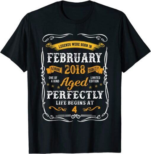 Mens Vinatge February 2018 4th Birthday 4 Years Old Tee Shirt