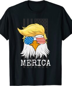 Merica Bald Eagle 4th of July Trump American Flag Tee Shirt