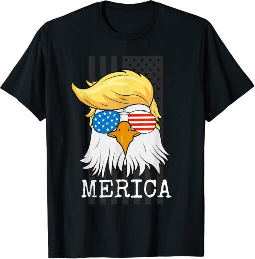 Merica Bald Eagle 4th of July Trump American Flag Tee Shirt