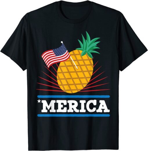 Merica Pineapple American Flag 4th Of July USA Tee Shirt