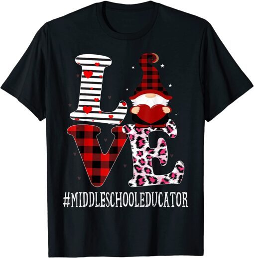 Middle School Educator Love Leopard Appreciation Valentine Tee Shirt
