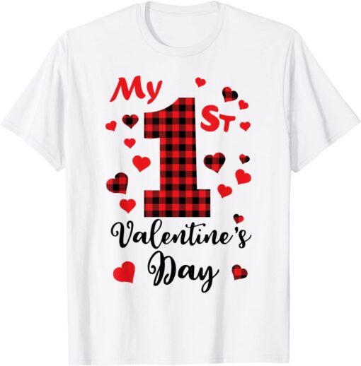 My 1st Valentines Day Hearts Love Buffalo Plaid Tee Shirt