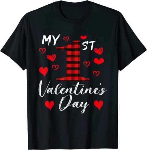 My First Valentines Day Buffalo Plaid Valentine couple Tee Shirt