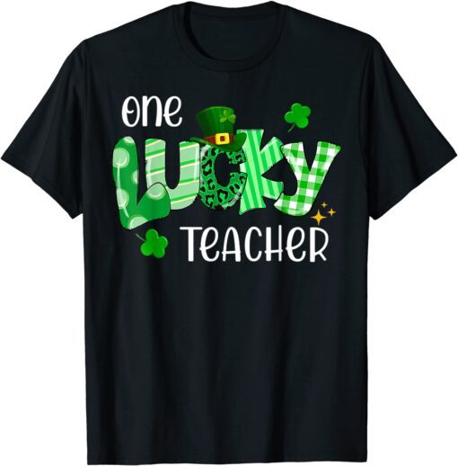 One Lucky Music Teacher Shamrock Leopard St Patrick's Day Tee Shirt