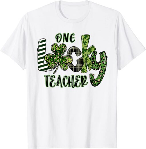 One Lucky Teacher leopard plaid St Patrick’s Day 2022 Tee Shirt