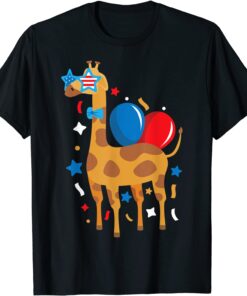 Party Giraffe Balloons 4th Of July USA American Flag Tee Shirt