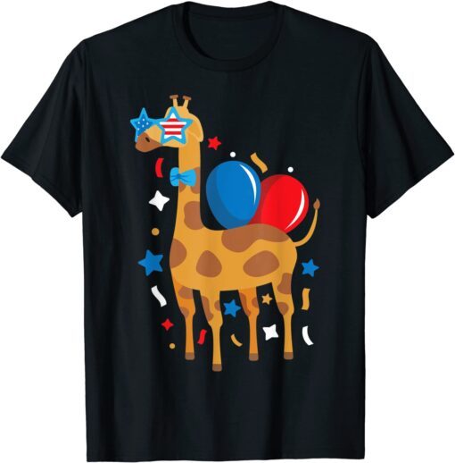 Party Giraffe Balloons 4th Of July USA American Flag Tee Shirt