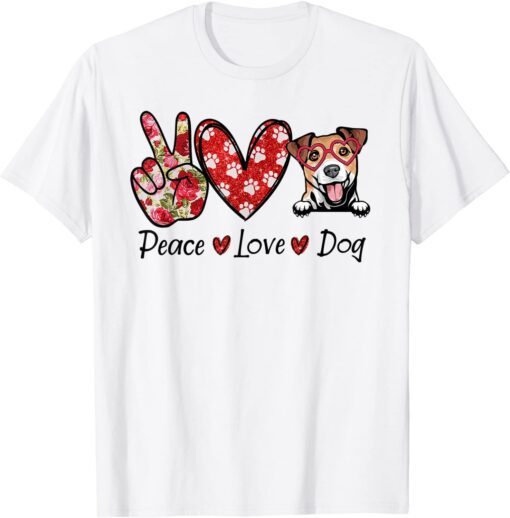 Peace Love Jack Russell Terrier Dog Lovers Leopard Print Tee Shirt