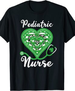 Pediatric Nurse Stethoscope Heart US Flag Shamrock Leopard Tee Shirt