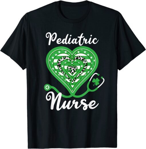 Pediatric Nurse Stethoscope Heart US Flag Shamrock Leopard Tee Shirt