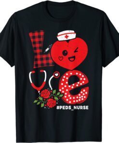 Pediatric PEDS Nurse Valentines Day Love Heart Stethoscope Tee Shirt