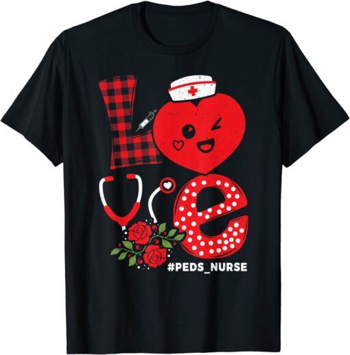 Pediatric PEDS Nurse Valentines Day Love Heart Stethoscope Tee Shirt