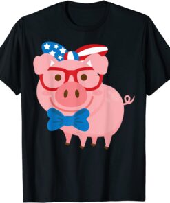 Pig USA Flag Ribbon Glasses 4th Of July Merica Tee Shirt