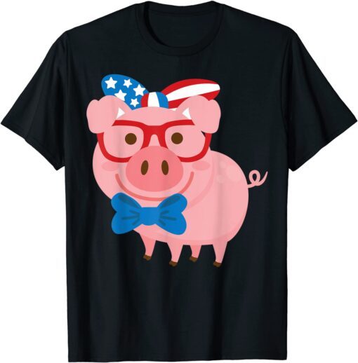 Pig USA Flag Ribbon Glasses 4th Of July Merica Tee Shirt