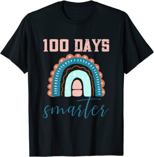 Rainbow dino 100 Days Smarter Happy 100th Day Of School Tee Shirt