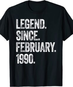 Retro 1990 Birthday February Born Legend Since 1990 Tee Shirt