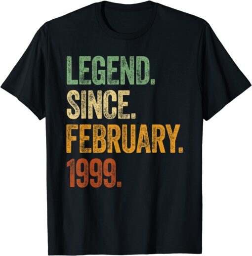 Retro 1999 Birthday February Born Legend Since 1999 Tee Shirt