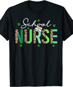 School Nurselife Leopard Shamrocks Irish St Patricks Day Tee Shirt