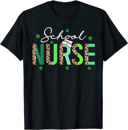 School Nurselife Leopard Shamrocks Irish St Patricks Day Tee Shirt