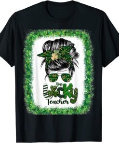 Shamrock One Lucky Teacher Messy Bun St Patricks Day Tee Shirt