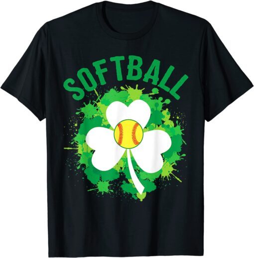 Softball Shamrock Lucky Clover Irish St Patrick's Day Tee Shirt