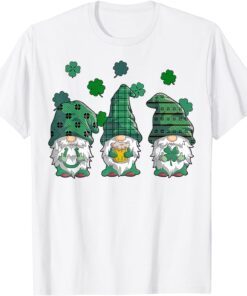 St Patricks Day Gnomes Buffalo Plaid Shamrock Tee Shirt