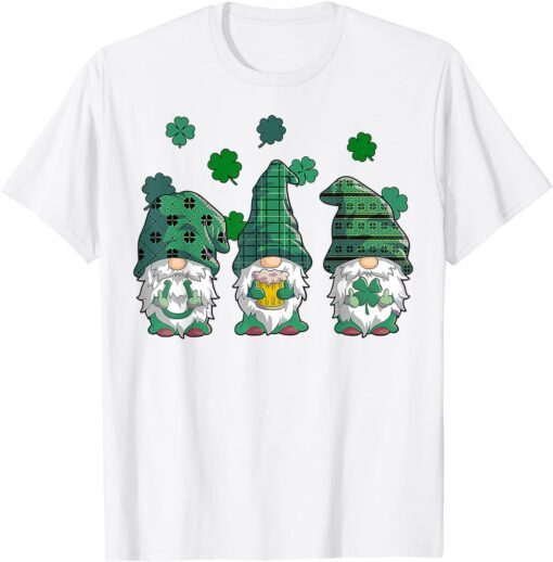 St Patricks Day Gnomes Buffalo Plaid Shamrock Tee Shirt