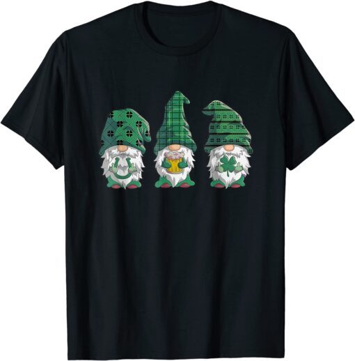 St Patricks Day Gnomes Green Buffalo Plaid Tee Shirt