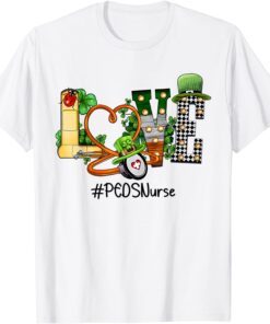 St Patricks Day PEDS Nurse shamrock Irish LOVE Stethoscope Tee Shirt