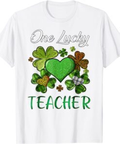 St Patricks Day Shamrock Buffalo Plaid One Lucky Teacher Tee Shirt