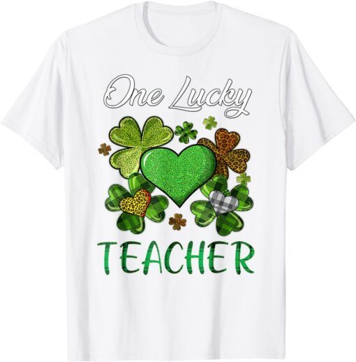 St Patricks Day Shamrock Buffalo Plaid One Lucky Teacher Tee Shirt