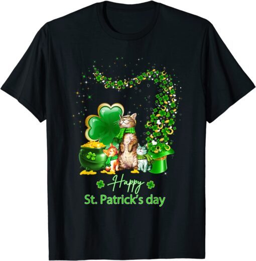 St Patricks Day Truck Cat Family Shamrock Tee Shirt