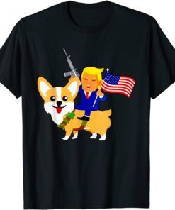 Trump Corgi Gun American 2024 Election Donald Dog Mom Tee Shirt