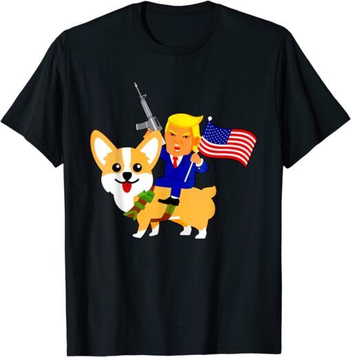 Trump Corgi Gun American 2024 Election Donald Dog Mom Tee Shirt