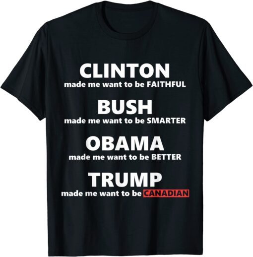 Trump Makes Me Want To Be Canadian Anti Trump Political Tee Shirt