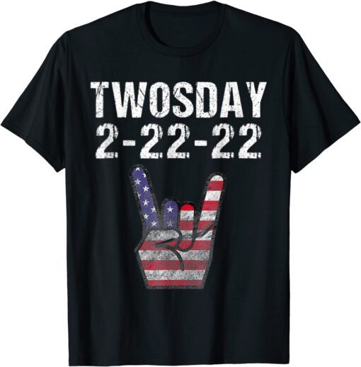 Twosday 02-22-2022 Tuesday February 2nd 2022 Date USA Flag Tee Shirt