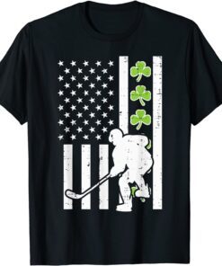 US Flag Shamrock Ice Hockey St Patrick Day Tee Shirt