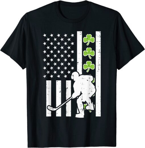 US Flag Shamrock Ice Hockey St Patrick Day Tee Shirt