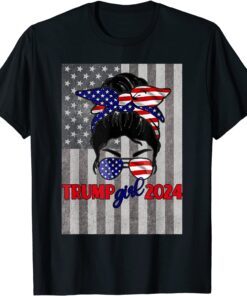 USA Flag Messy Bun Trump Girl 2024 Tee Shirt