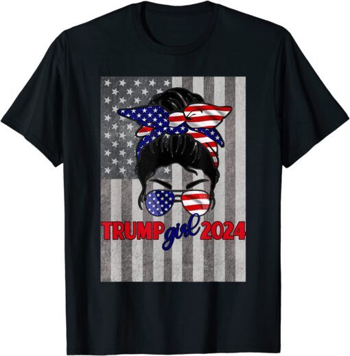 USA Flag Messy Bun Trump Girl 2024 Tee Shirt