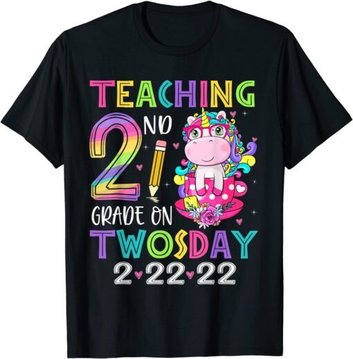 Unicorn Teaching 2nd Grade On Twosday Teacher Student Tee Shirt