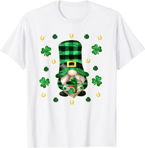 Unique Gnome St. Patricks Day - Cute Buffalo Plaid Shamrock Tee Shirt