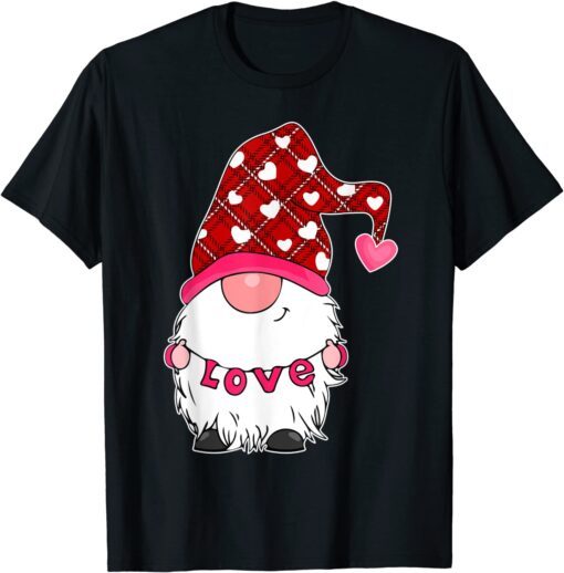 Valentine Gnome Love Hat Valentine's Day Buffalo Red Plaid Tee Shirt