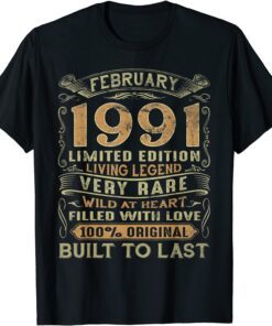 Vintage 1991 Years Old February 1991 31st Birthday Tee Shirt