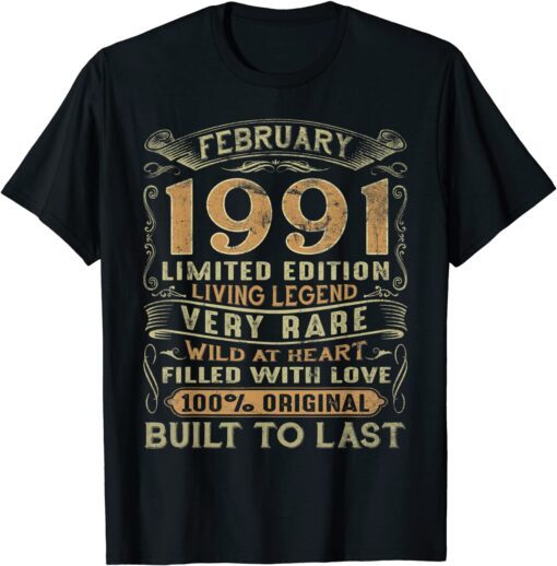 Vintage 1991 Years Old February 1991 31st Birthday Tee Shirt