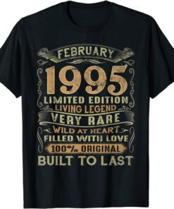 Vintage 1995 Years Old February 1995 27th BVintage 1995 Years Old February 1995 27th Birthday Tee T-Shirtirthday Tee T-Shirt